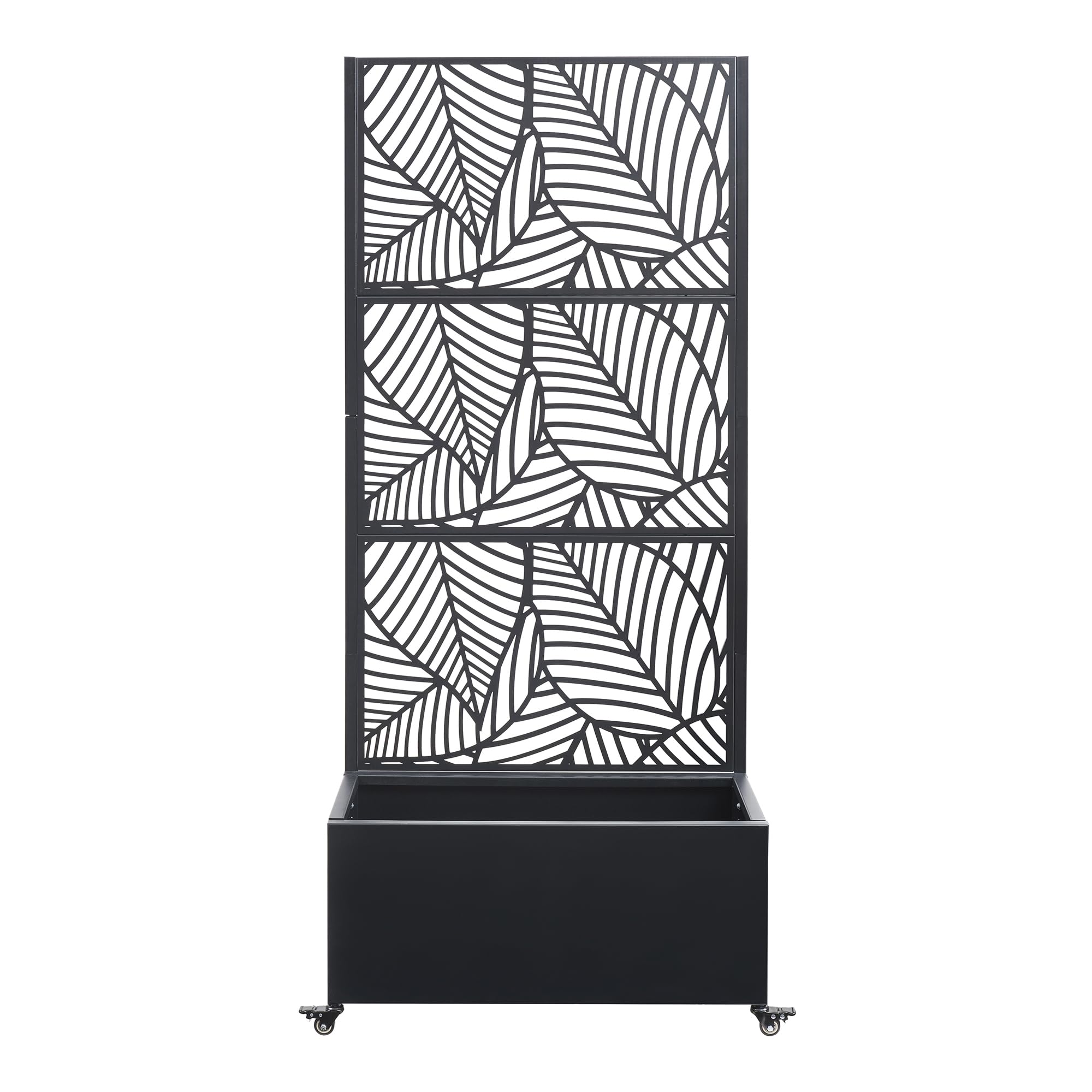 casa.pro Cloison Surnskoki avec Bac à Fleurs Paravent Clôture avec Jardinière pour Extérieur Intérieur Jardin Terrasse Brise-Vue avec 4 roulettes Acier Galvanisé 190 x 82 x 38 cm Noir