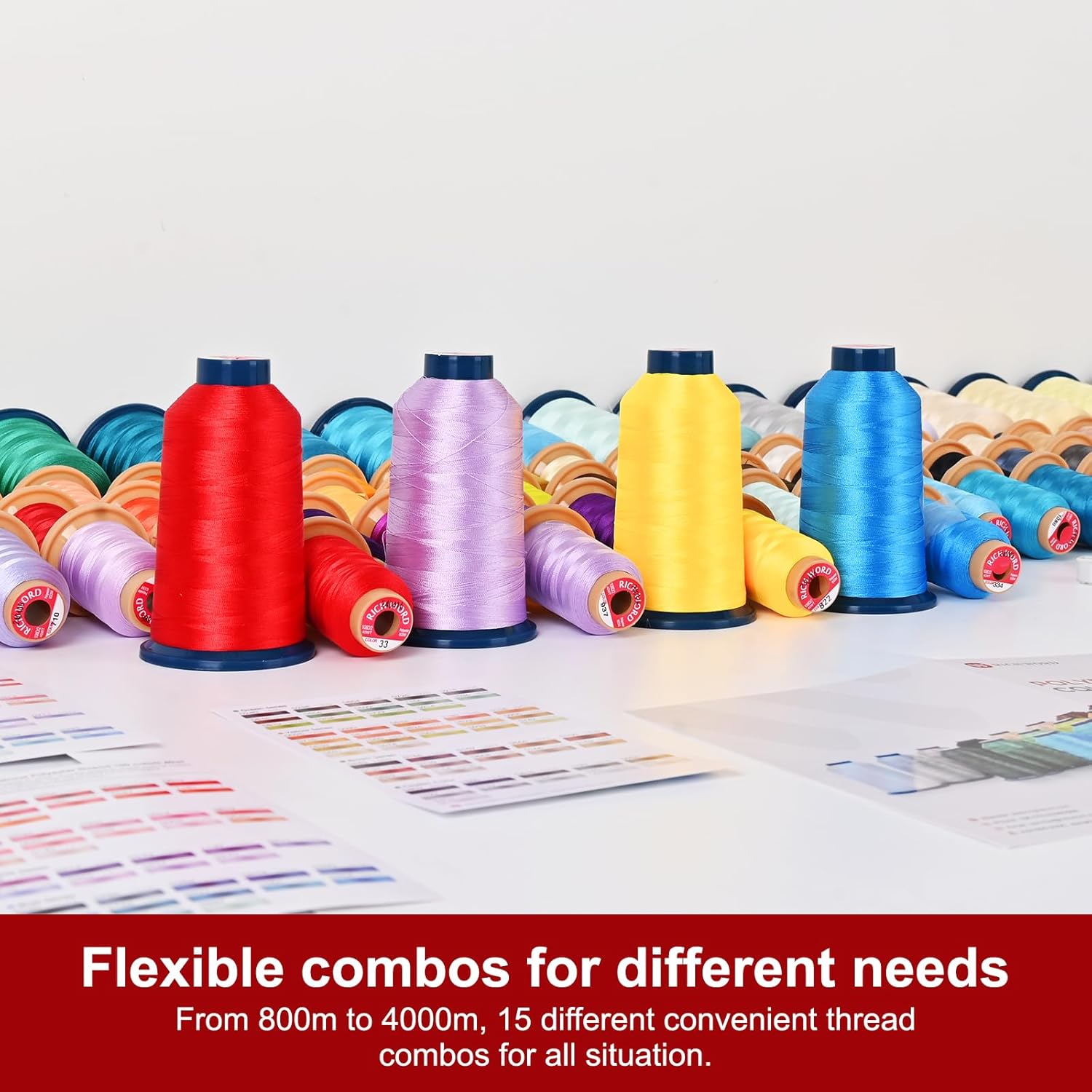 Various spools of colorful embroidery thread