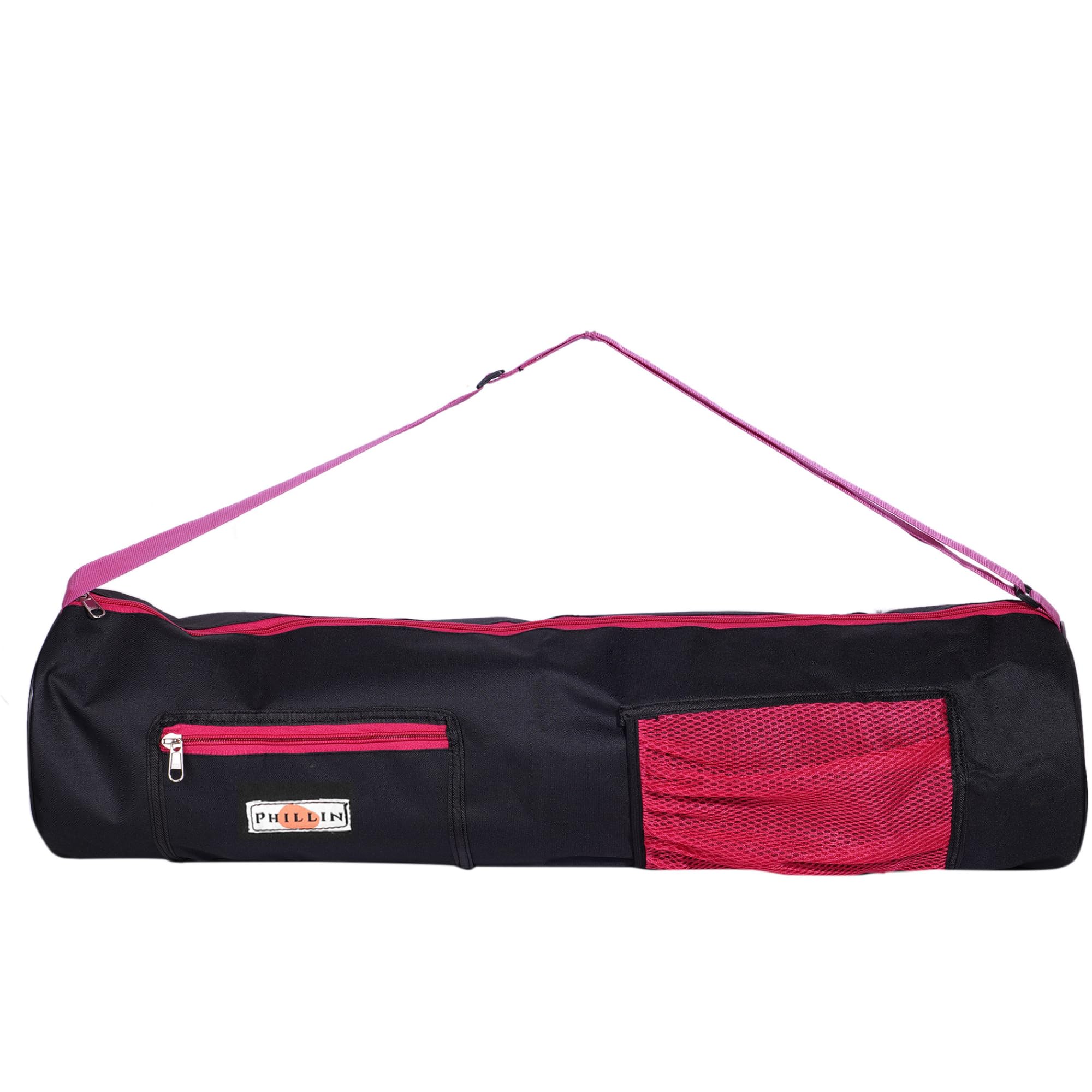 PHILLIN Zipper Yoga Mat Bag for Meditation Mat's Cover Bag with Adjustable Shoulder Strap Waterproof Mate Carry Bags fit for 4mm to 8 mm Mats for Women and Men (Navy Blue Pink)