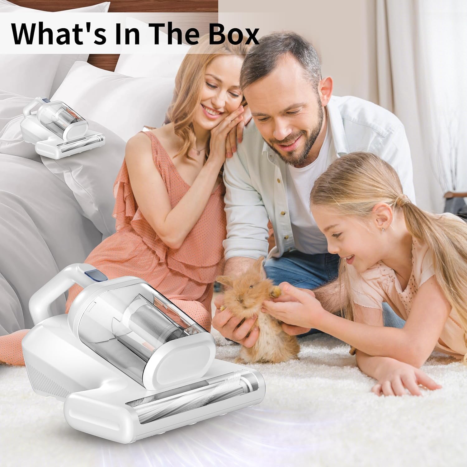 Battimaterasso Antiacaro Aspirapolvere per Materassi - 15KPa Aspira Pulisci Materasso Potente con Sterilizzazione UV e Riscaldamento 60°C, Battitappeto con Filo 5M per Divano, Tessuti e Letti