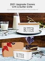 Vista 3 de Mantequillera con tapa: plato grande para mantequilla para encimera, recipiente de cerámica para mantequilla con cuchillo y alta calidad - Caja