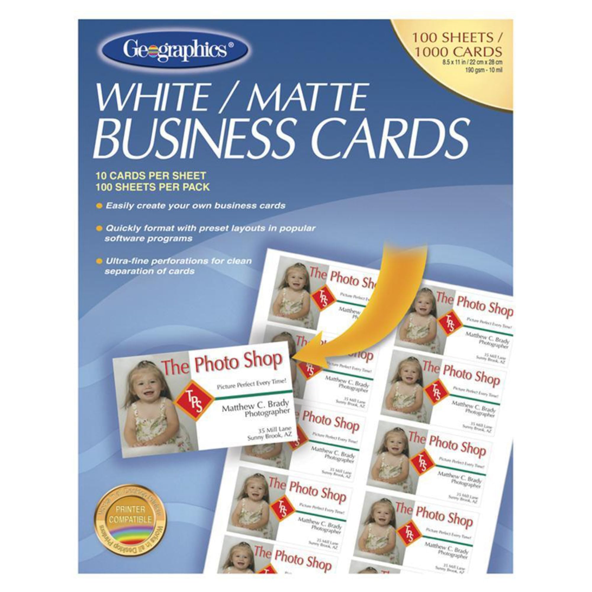 Geographics Royal Brites Business Cards (GEO46102),satin white, 8 1/2 In X 11 In