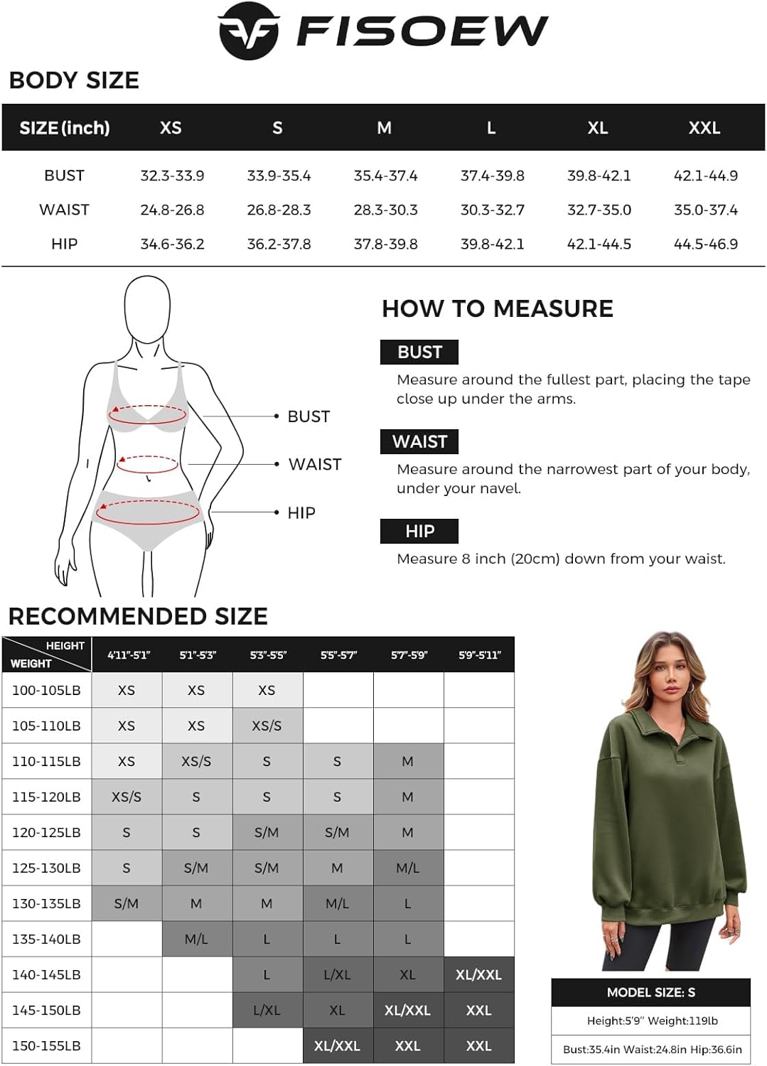 Fisoew Women’s Collared V Neck Sweatshirt Casual Oversized Long Sleeve Fashion Pullover Tops - Image 6