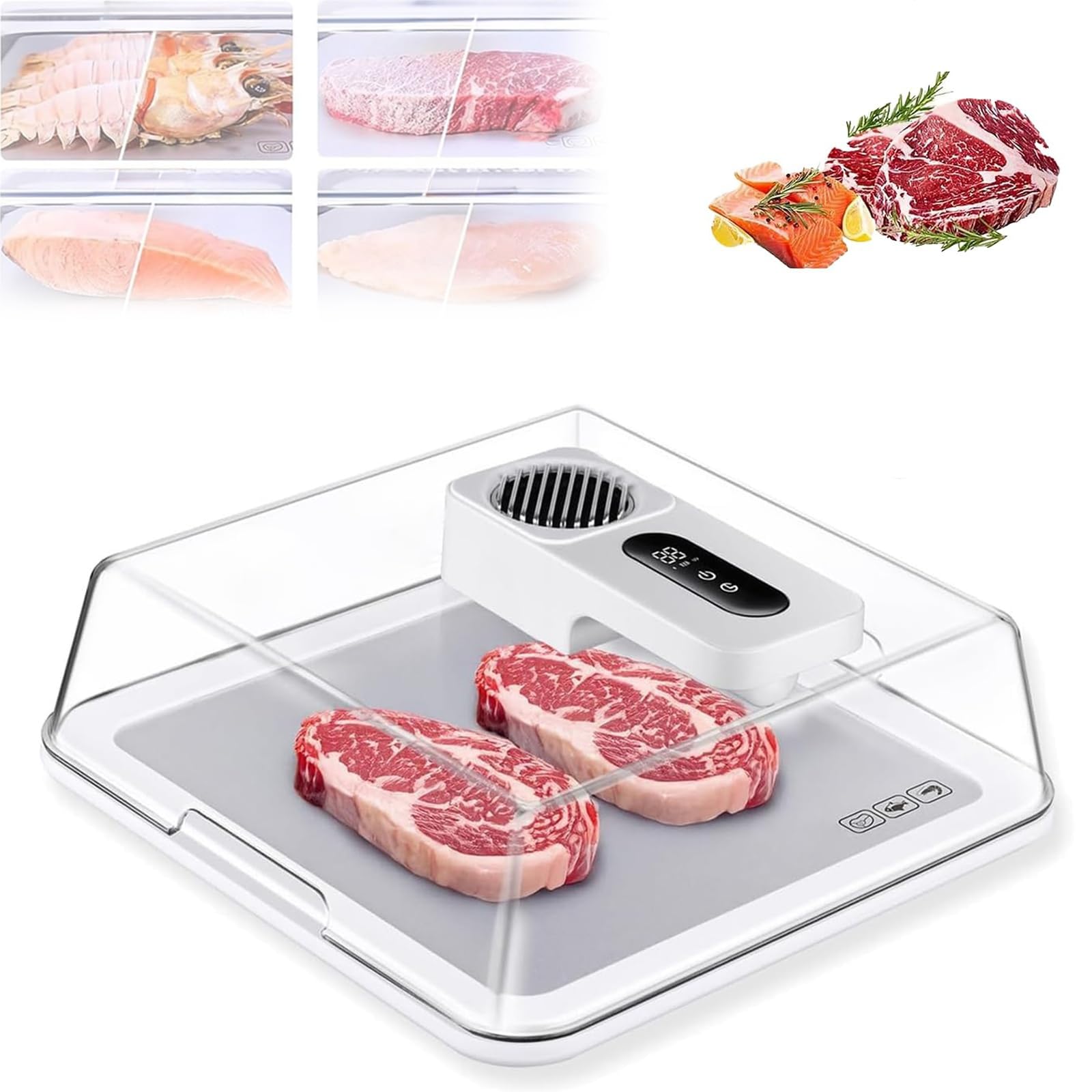 Scatola elettrica per scongelamento degli alimenti, vassoio per scongelamento della carne congelata da 4,2 l, con coperchio, scongelamento rapido in 10 minuti, chiusura fresca e tecnologia del flusso