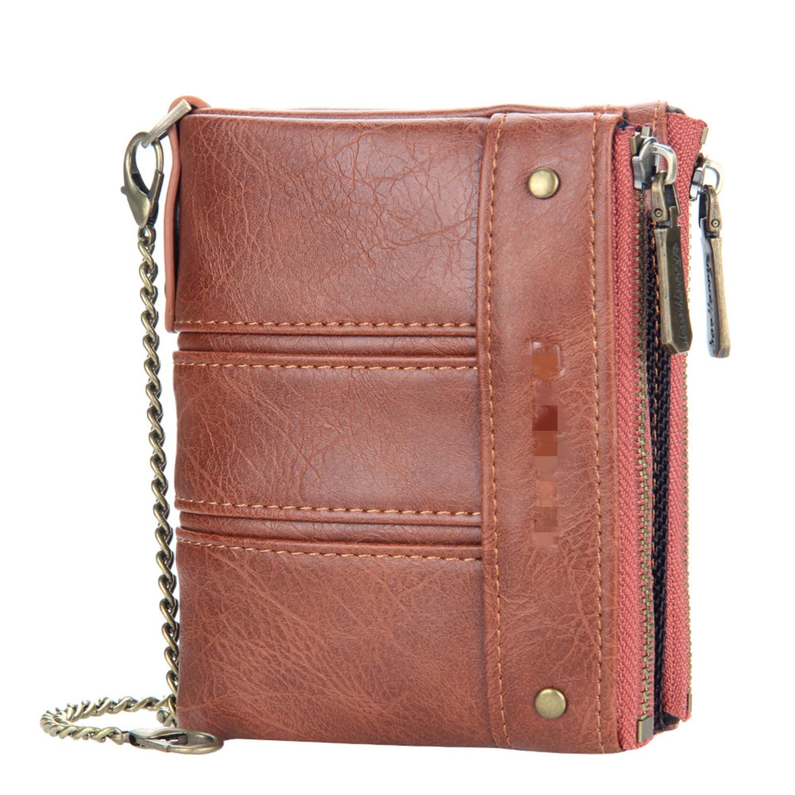 Cartera Cadena Piel Bolso de Cambio Retro for Hombre, Bolso Tarjeta, Billetera con Hebilla Doble Cremallera para Hombres(Khaki)