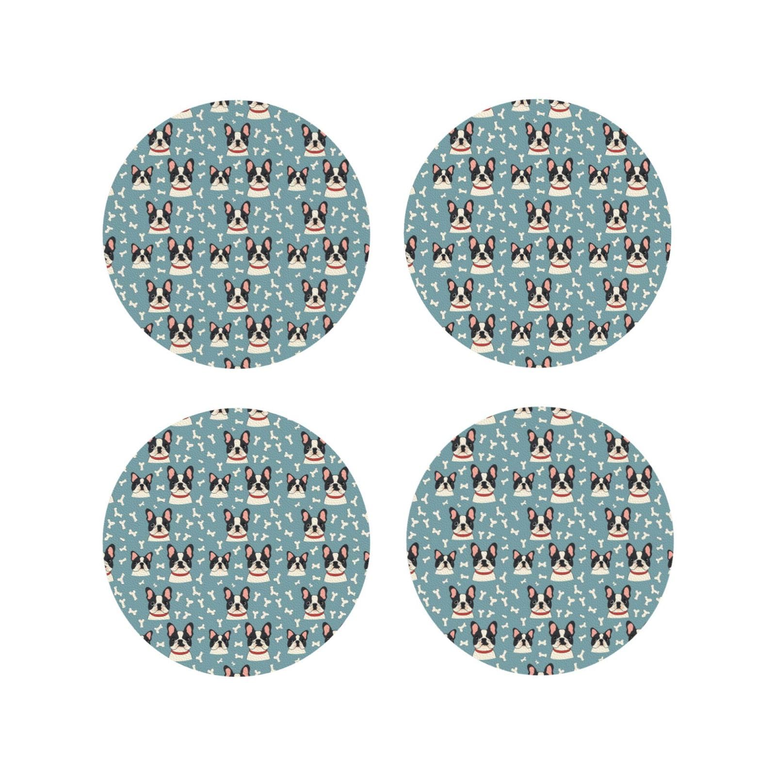 Smazdfxx Women's As Pic Leather Coasters Set Of 4 - Cute French Bulldog Print 1 Lightweight Drink Coasters For Desk