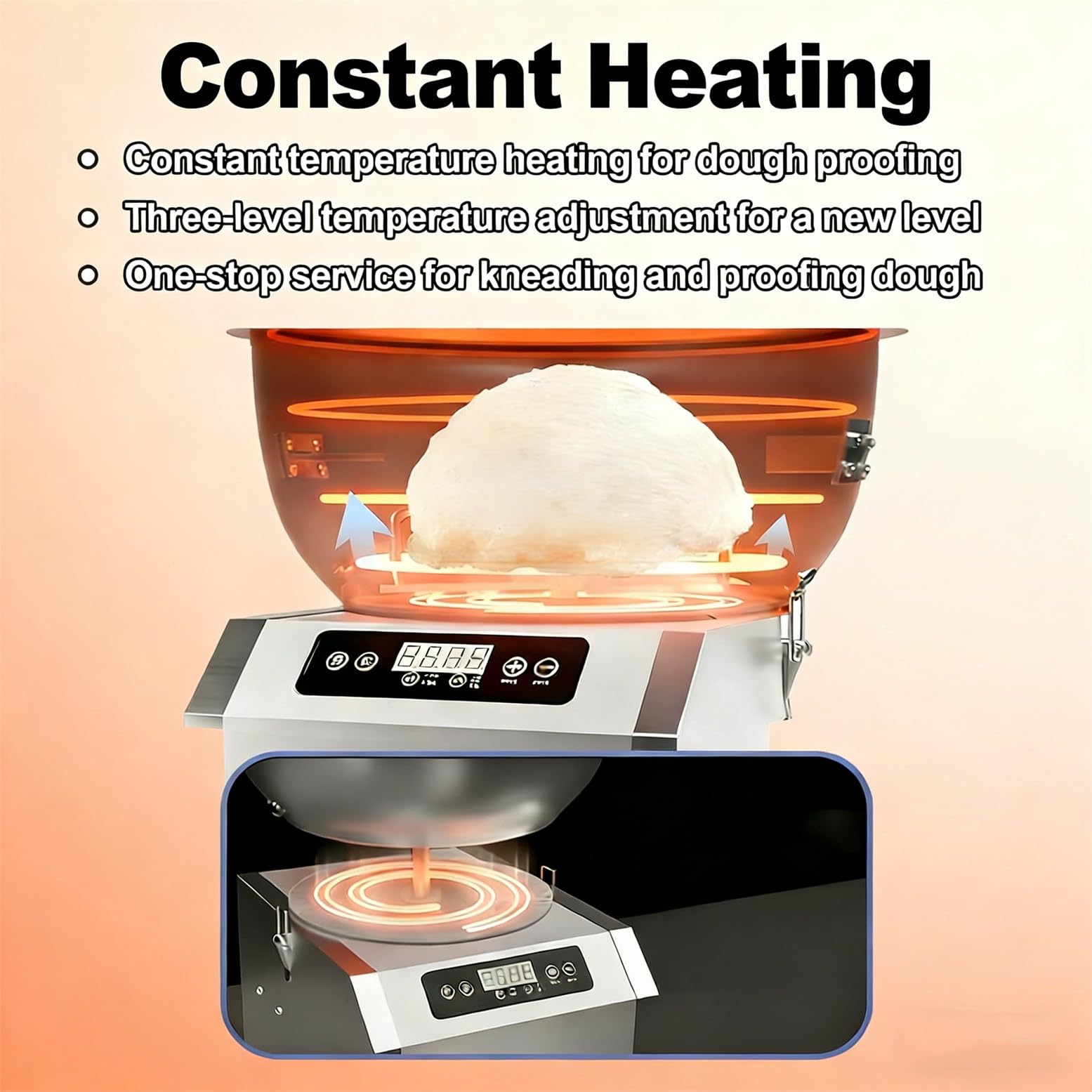 Amasadora Profesional de 1800 W, 5 kg/8 kg, con función de Calentamiento y fermentación, Pantalla LCD Digital y Temporizador, Ideal para panadería. 8kg