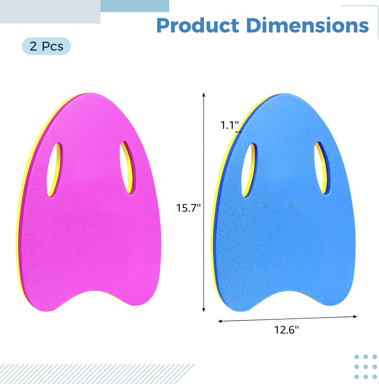 Training Kickboards for Pool, Eva Swim Boards in A 2 Pack Blue and for Adults and Kids, Lightweight with Grip Handles