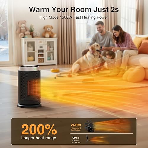 Miniatura 2 de ZAFRO Calentador de espacio, calentadores eléctricos portátiles ultra silenciosos para uso en interiores con termostato, calor rápido y gran angular