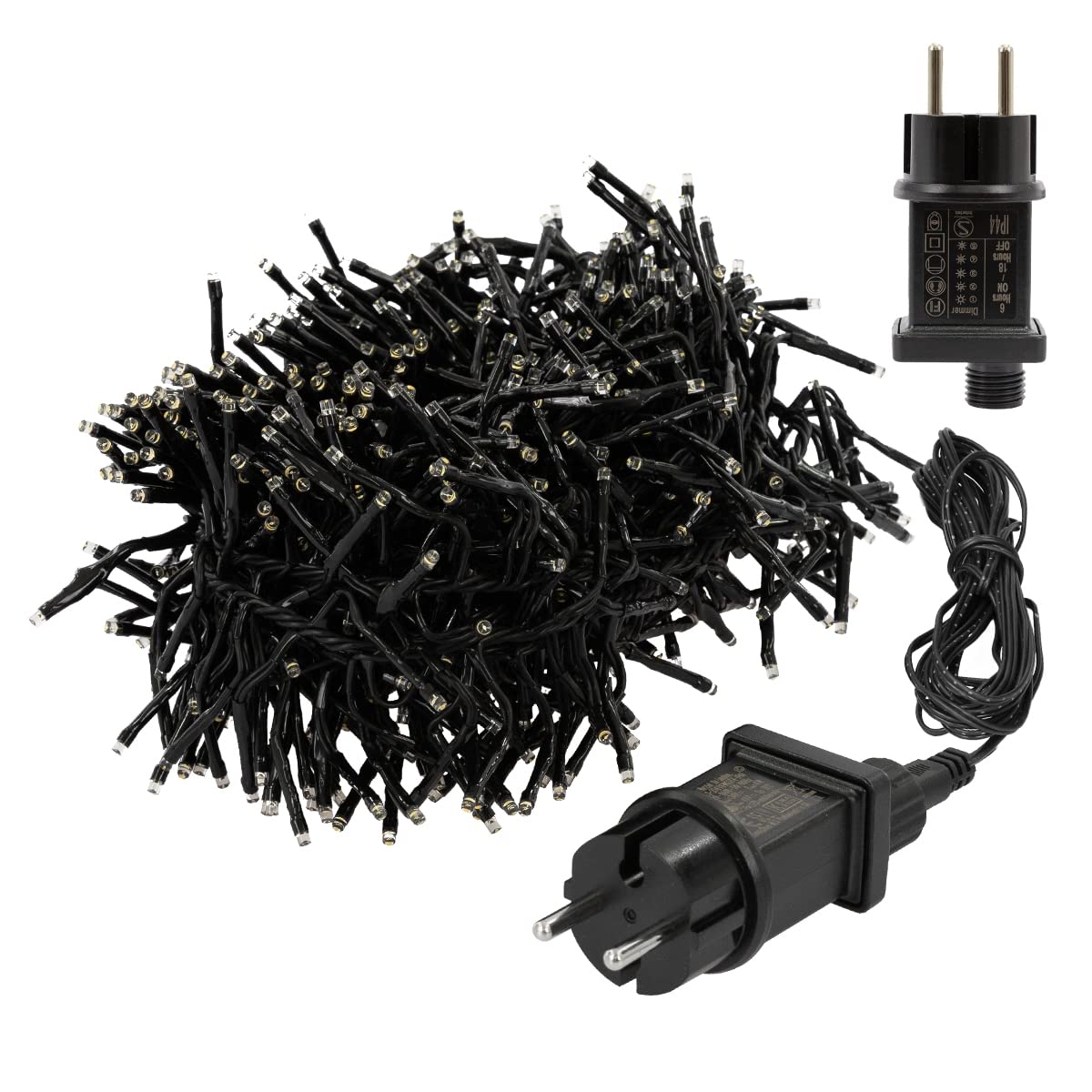ECD Germany Catena Luminosa a LED 4 m 576 LED Luce Bianca Calda Cavo Alimentazione 3 m Grado di Protezione IP44 per Interni Esterni Decorazione di Natale Albero di Natale