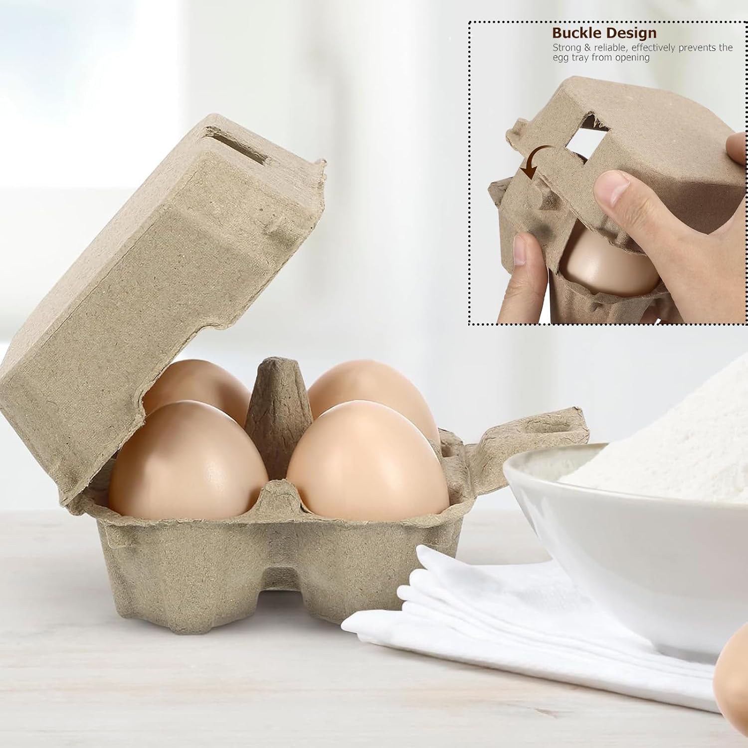 20 Pack Half Dozen Egg Cartons with Jute Twine，Cheap Bulk Empty Natural Pulp Eashter Eggs Storage Case，4 Count Square Eggs Cardboard Tray Holder for Family Farm Market Farm Storing