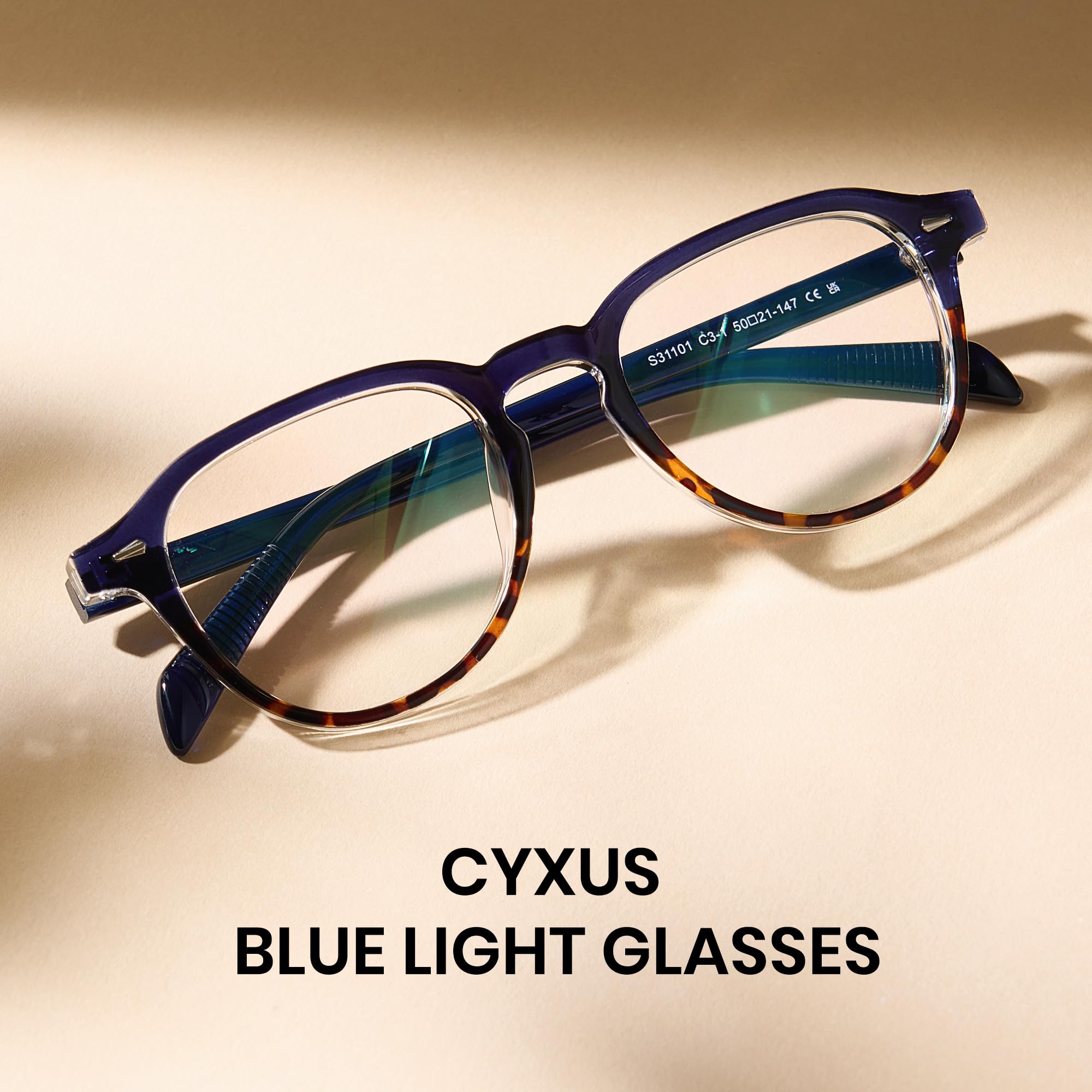 Cyxus Acetat Blaulichtfilter Brille Damen Herren Retro Boston Rahmen UV Schutz für Computerbildschirm 8554
