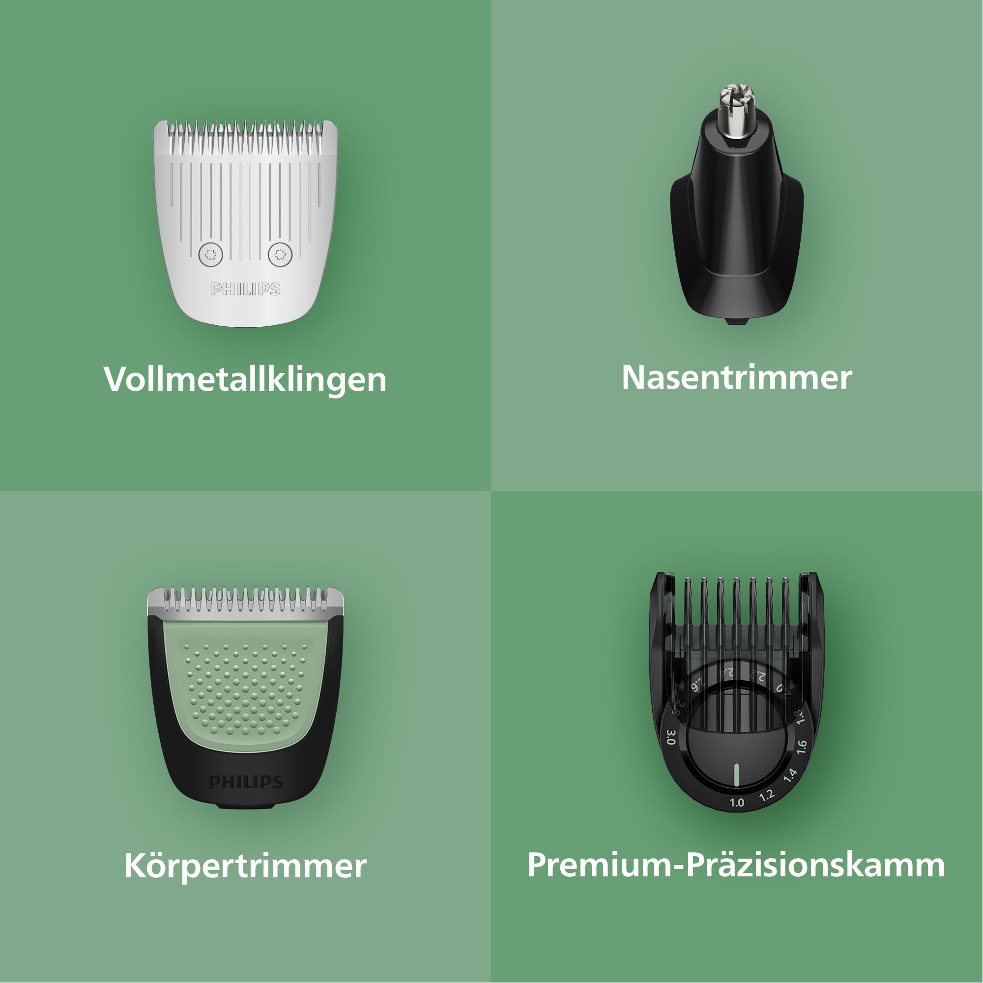 PHILIPS Multigroom Series 9000 All-in-One 19-teiliger Barttrimmer und Haarschneider + OneBlade-Trimmer - Komplettes Pflegeset für Gesicht, Kopf & Körper, 27 Längeneinstellungen (0,2-20 mm), MG9556/15