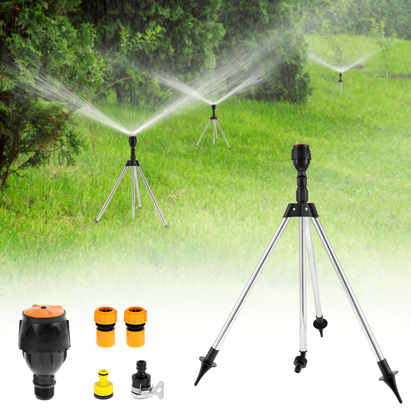 Sumsoctober Drehbarer Sprinkler Edelstahl - Höhenverstellbar 56-89cm 360° Gartenbewässerung