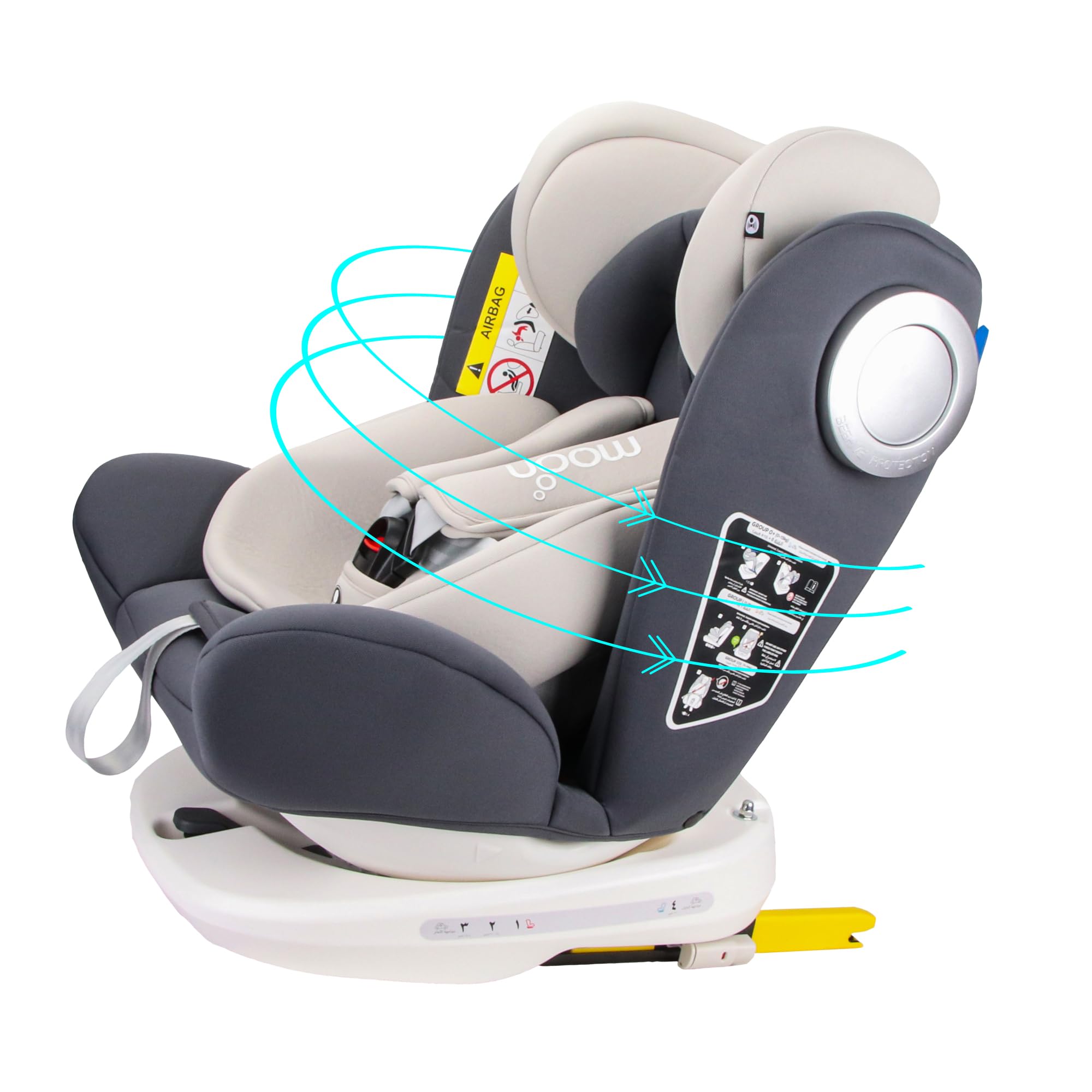 The Moon Brand Gyro Car Seat – 360° Rotating Booster Seat for Kids/Infants/Toddlers Baby Travel Gear -Group 0+/1/2/3- Rear & Forward Convertible w/ Isofix 0M to 12Yr (Up to 36kg) – Grey Grey Kids Car seat