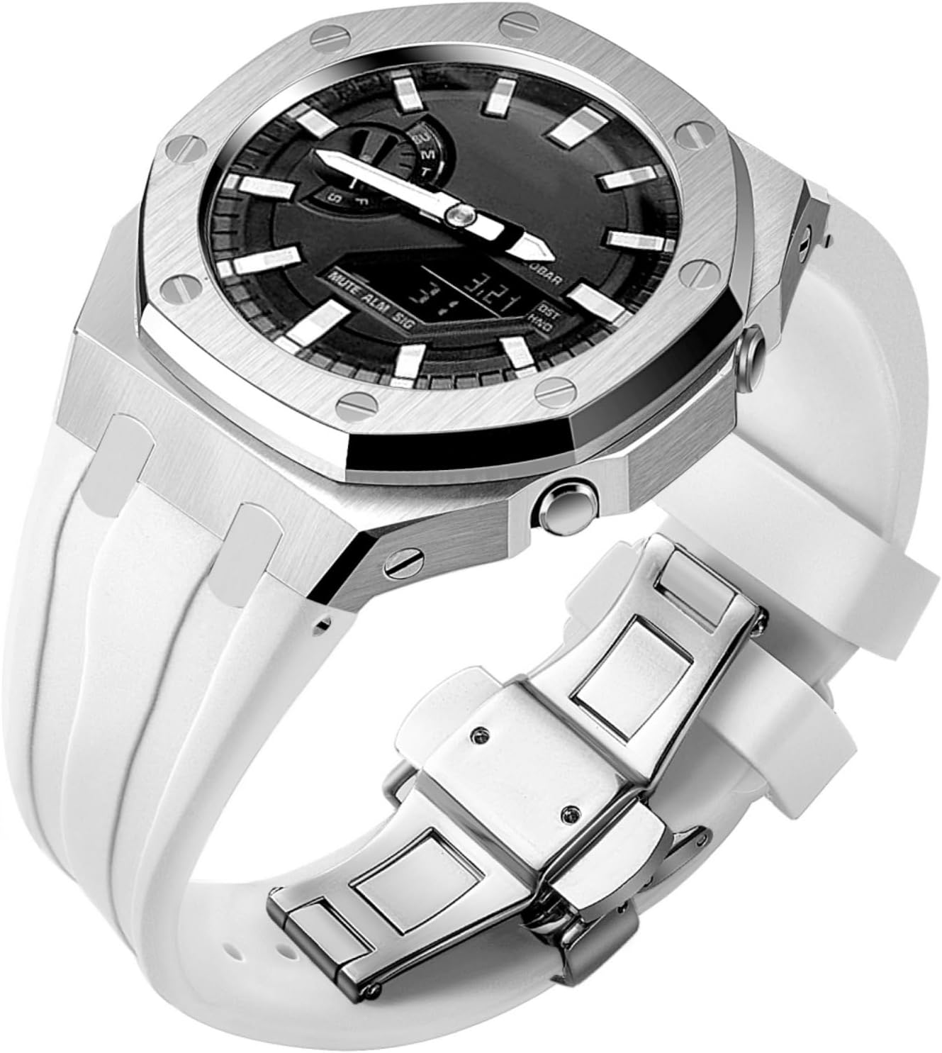 GA2100 Custom Watch Mod Case Band Parts,Stainless Steel Cover 316L Metal Bezel Silicone Watch Strap Kit Compatible With Casioak G shock Ga-2100 Ga-2110 GAB-2100