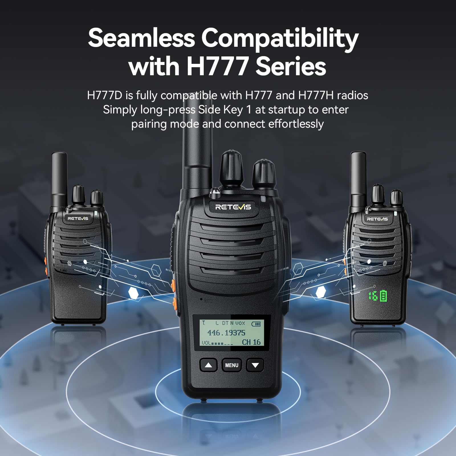 Retevis H777D Walkie Talkie z 6-drożną ładowarką, Ekranem LCD, ładowaniem Typu C i Bazą, 1200 mAh, łatwe Parowanie, Przenośne Radio Dwukierunkowe do Sklepów, Ochrona (6 Sztuk, Czarny)
