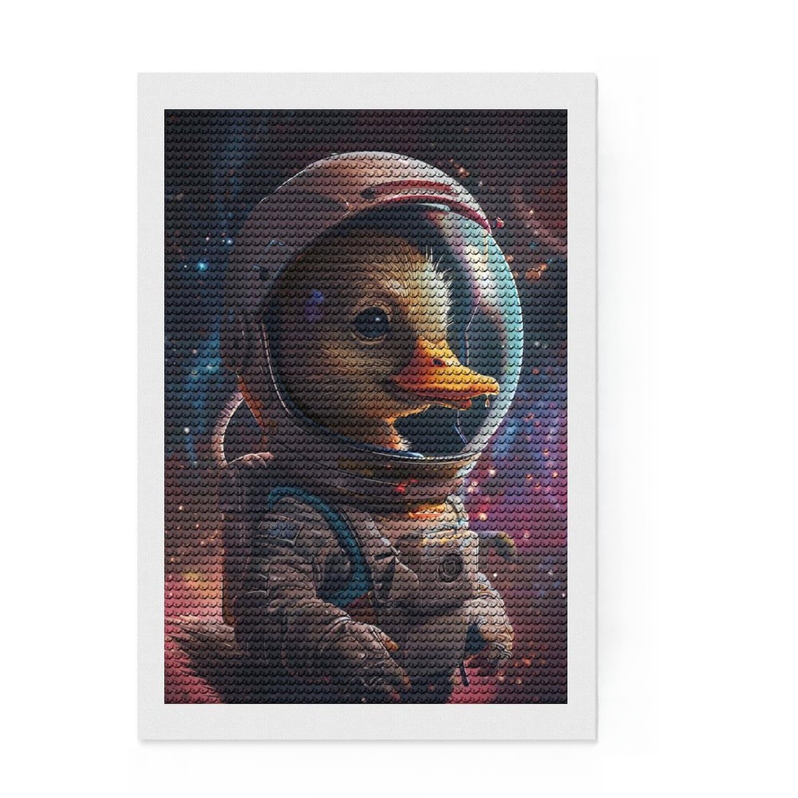 Junmoney Duckling Astronaut Diamond Art Kit 8"x12", for Family Craft Time, Easy to Follow Symbols, Thoughtful Handmade Gift, Living Room Decor
