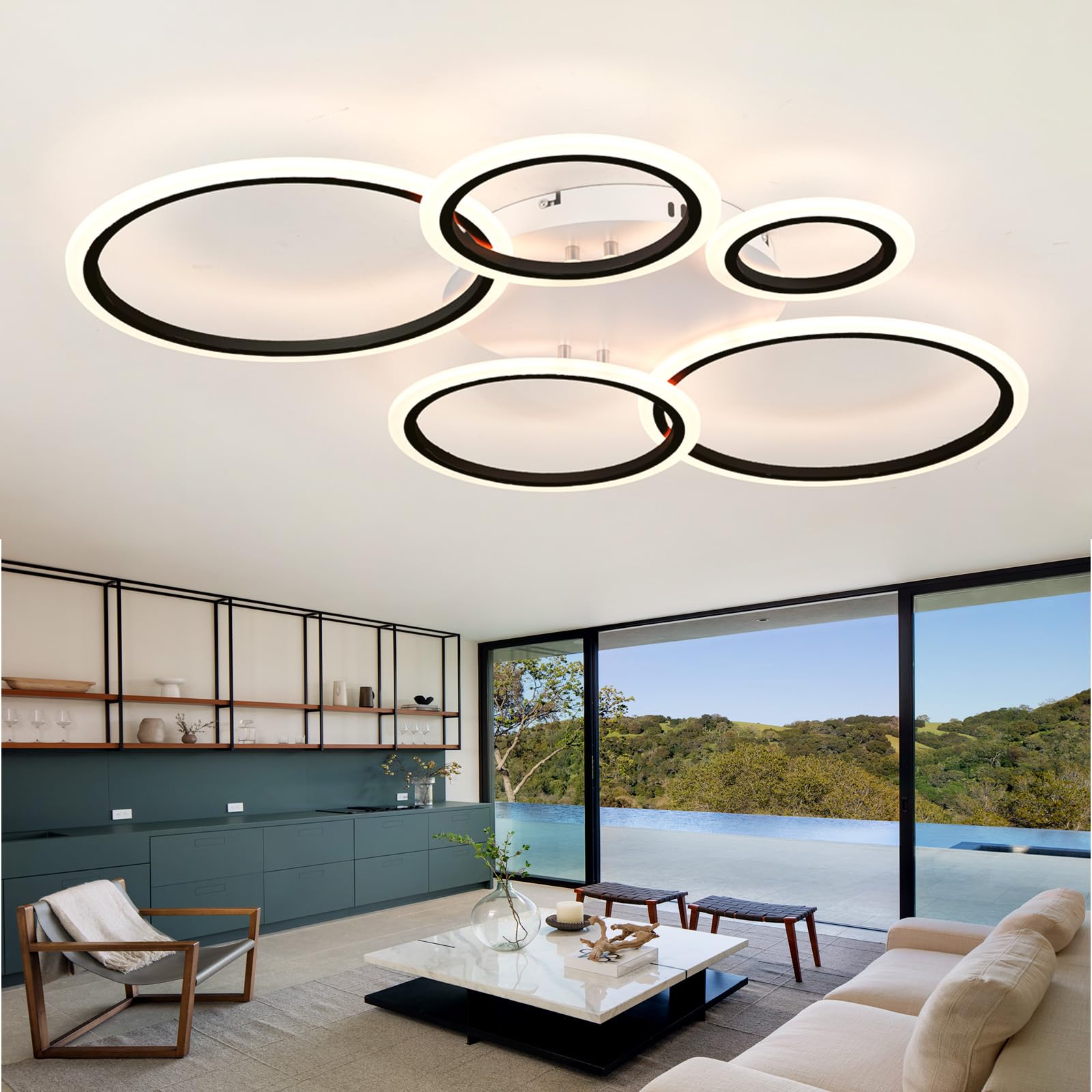 Plafonniers à intensité variable LED 54W connectés avec télécommande pour grand salon N
