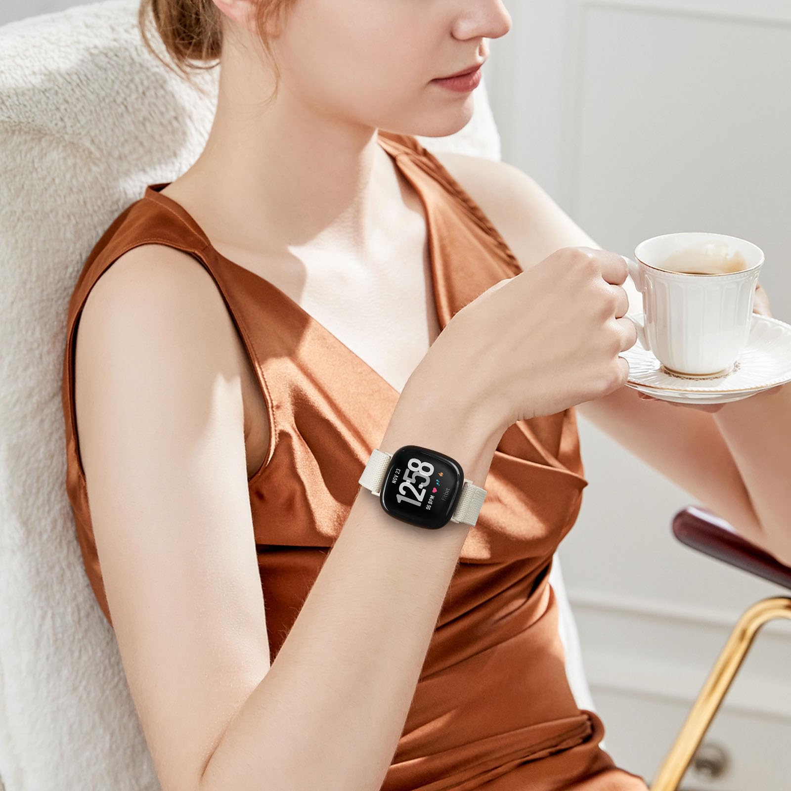 aceyoon Pasek kompatybilny z zegarkiem Fitbit Versa 4 / Fitbit Versa 3 / Fitbit Versa 2 / Fitbit Sense dla kobiet i mężczyzn, Große, Nylon, Bez perły