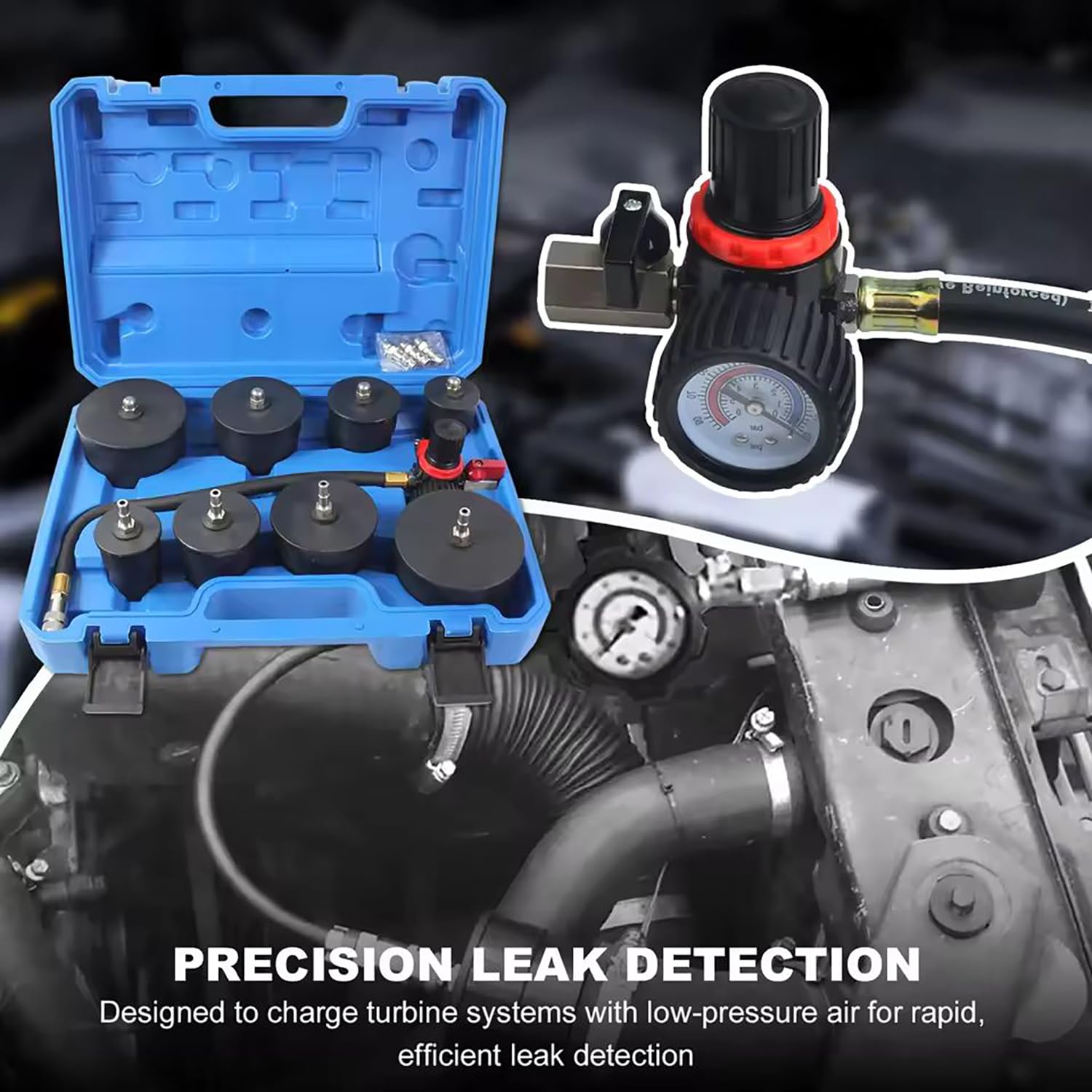 9 Pezzi Tester per Perdite di Sistemi Turbo, Set di Turbocompressore Aria di Carica, Tester di Pressione 60 Bar-80 Psi, Test di Pressione Dell'Intercooler,Tester Pressione per Sistemi di Compressione