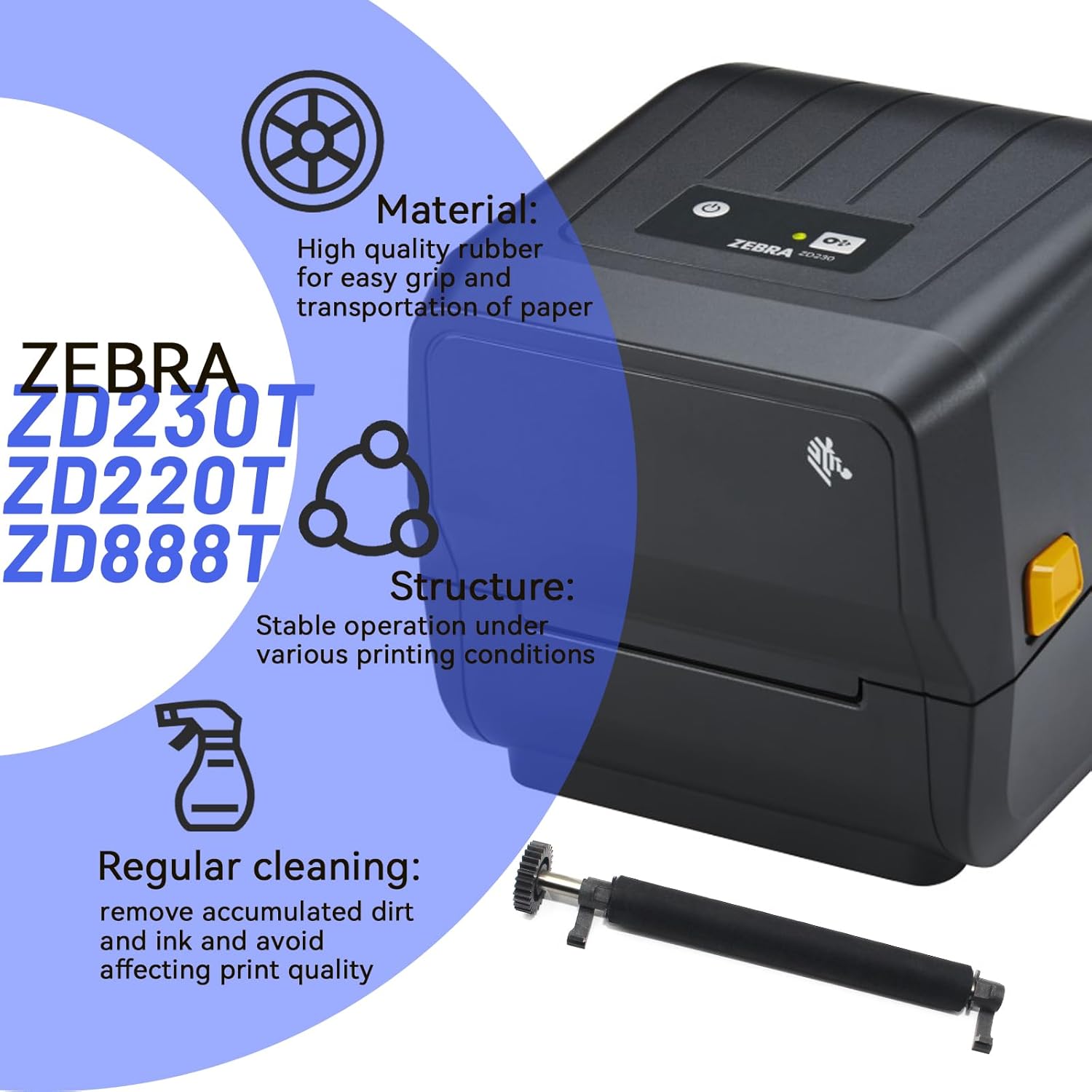 P1080383-703 Kit Platen Roller for Zebra ZD230T ZD220T T-Series Thermal Transfer Printer Transfer Roller