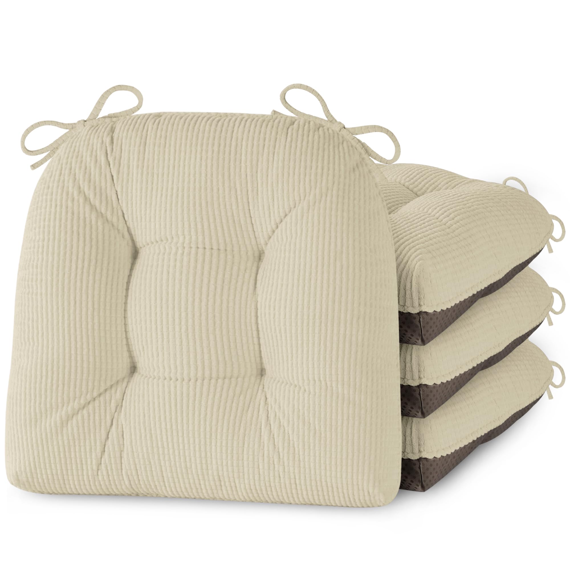 MineCozy Indoor Kitchen Chair Cushions Set of 4 Dining Chair Cushions with Ties Tufted and Comfortable Kitchen Seat Pads with Non-Slip Bottom 18"X16.5"X3" Cream