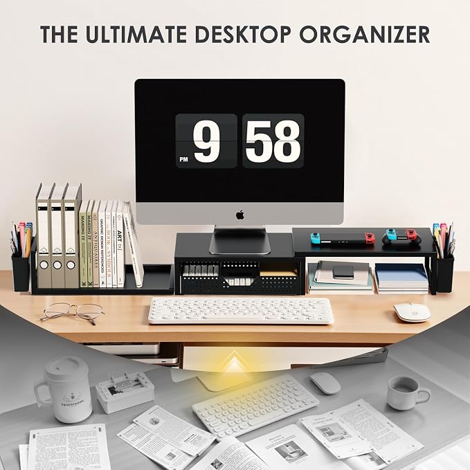Soporte para Doble Monitor con Organizador y Cajón Negro miniatura 6