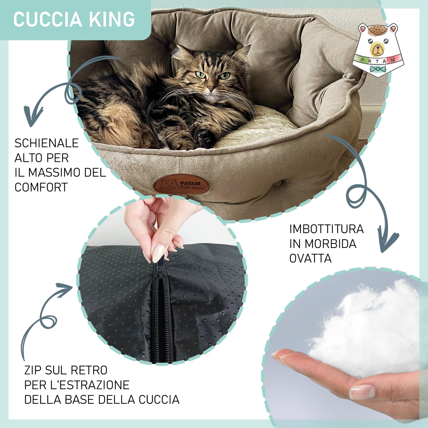 Divanetto per Cani e Gatti, Cuccia da Interno Sfoderabile, Lavabile in Lavatrice, King Beige, Large 68 cm