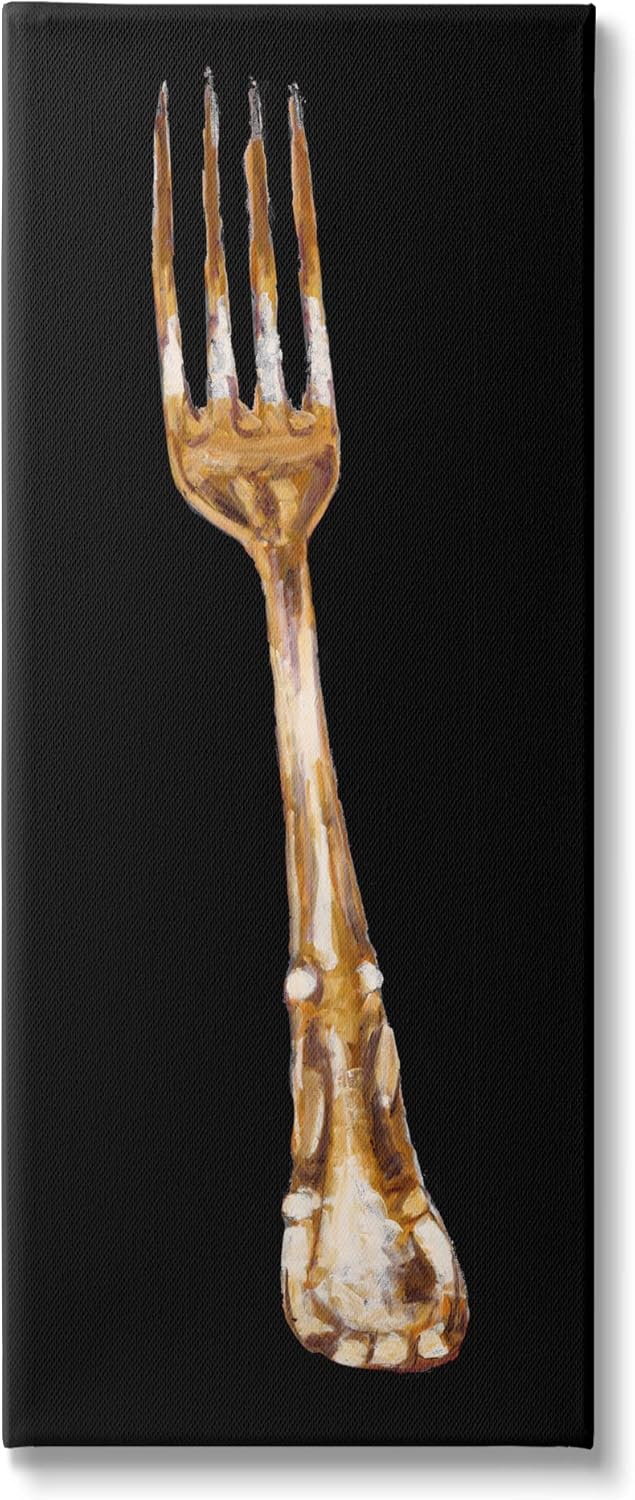 Stupell Industries Kitchen Fork Silverware Cutlery Painting Black Background, Design by Adolf Llovea