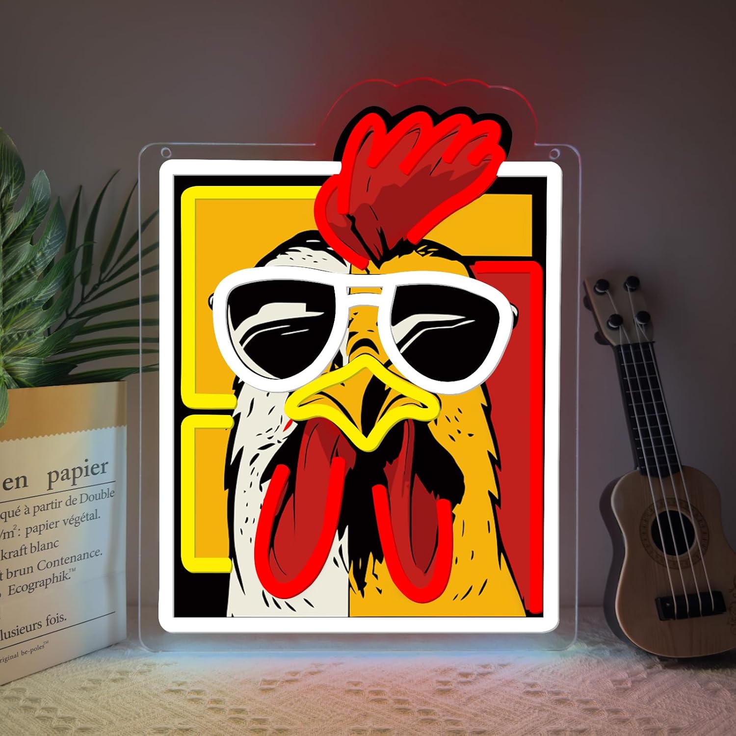Rooster Neon Sign, Chicken Led Neon Light Signs for Wall Decor Light up Sign Wall Art for Bedroom Game Room Party Decoration Birthday Gift Christmas Dimmable USB Powered(16.9"*12.8")