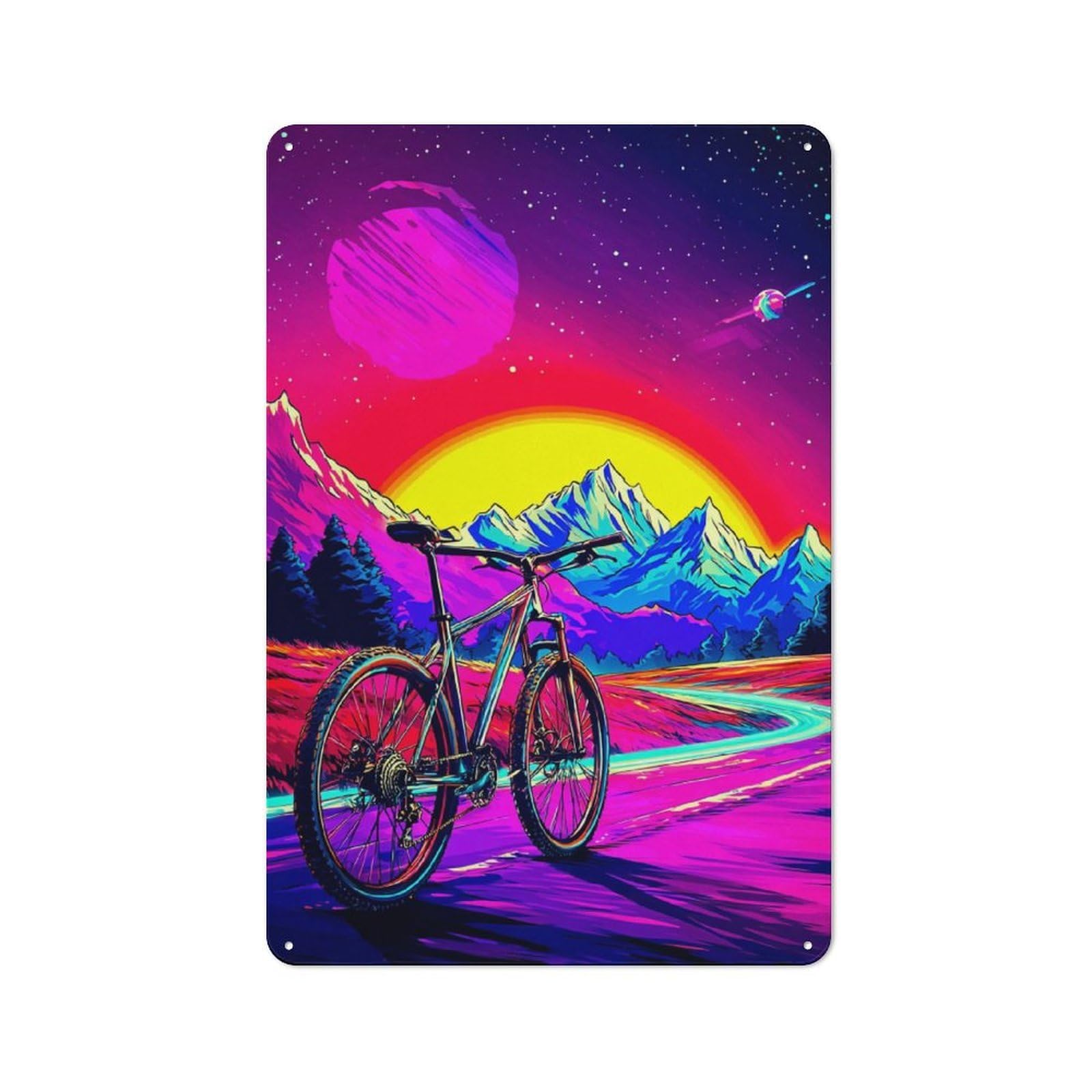 Junmoney Neon Bicycle Journey Through Fantasy Landscap Vintage Es Bistro Metal Sign 30X20cm, Bistro Wall Plaque For Takeaway, Bar, Kitchen Or Counter Area