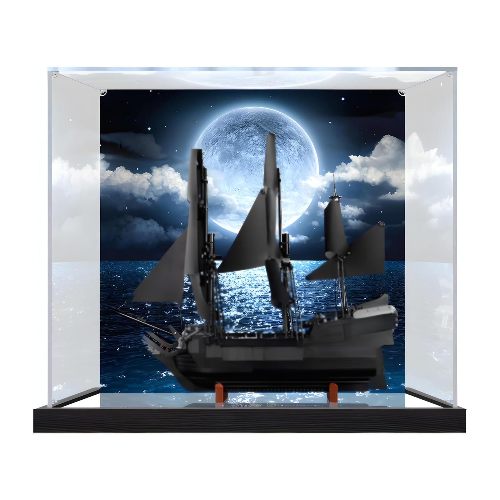 Captain Jack Sparrow's Pirate Ship Acrylic Display Case for Lego 10365 Transparent Dustproof Storage Box (Model Not Included) (Background Build + Mirror)