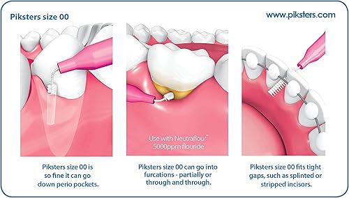 Miniatura 3 de Piksters Cepillos interdentales, 40 unidades, tamaño 00, cepillo interdental para dientes para espacios extremadamente estrechos, cerdas suaves