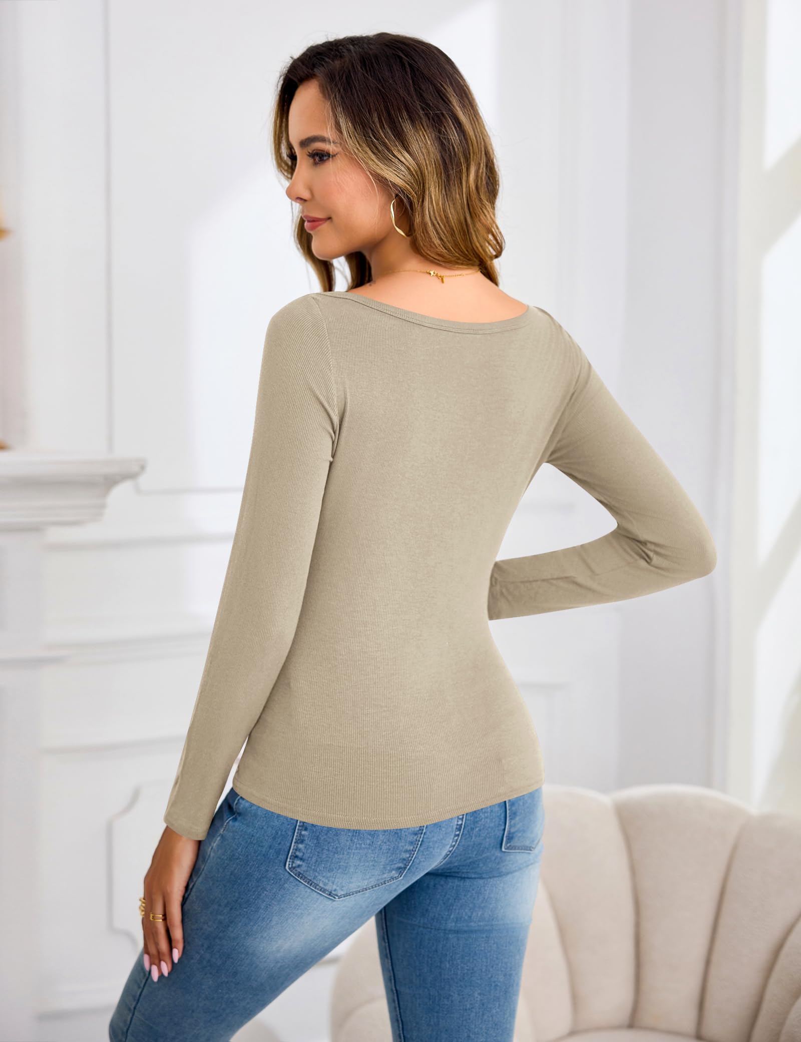 Aottori Maglie Donna Maniche Lunghe Scollo a Barca Cotone Maglietta Elasticizzata Coste Elegante T Shirt Firmate Slim Fit Top Basic Sexy Tshirt Aderente Casual