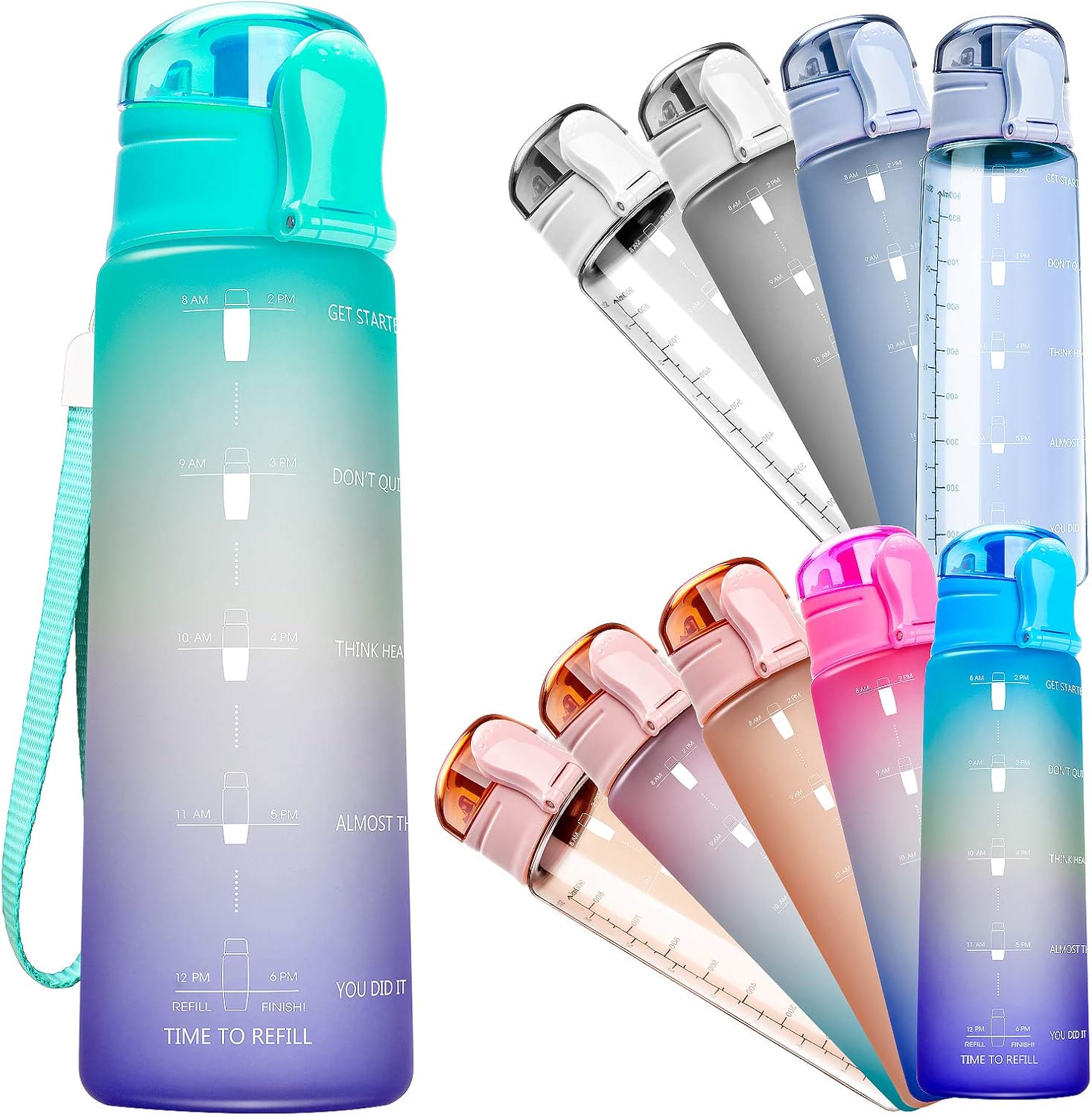 Half Gallon/64 oz Water Bottle, Large Motivational Water Bottles with Time Marker & Straw, 100% Spill Proof BPA Free Tritan Water Jug, for Fitness, Gym, and Outdoor Sports