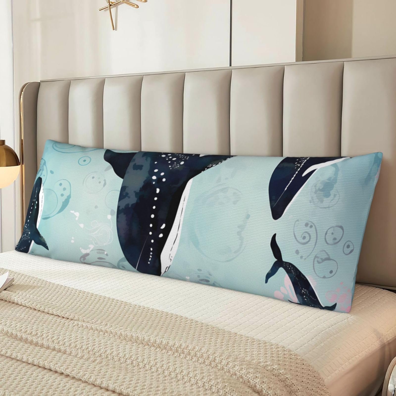 Whale Body Pillow Case Cover, Microfiber Long Pillow Cases, Ultra Soft and Cozy Plush Body Pillowcase Decorative Long Bed Pillow Cover for Sleeping 20x54 Inches