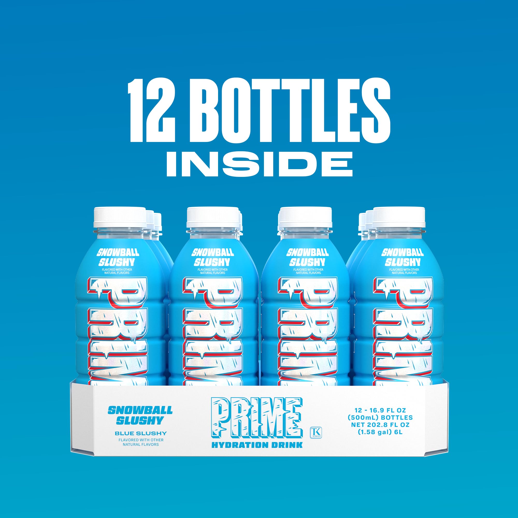 PRIME Hydration, SNOWBALL SLUSHY, Sports Drinks, Electrolyte Enhanced for Replenishing Fluids, 250mg BCAAs, B Vitamins, Antioxidants, Low Sugar, 16.9 Fl Oz, 12 Pack