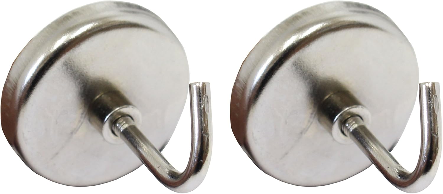 2 Pack Magnetic Hooks | 1.5" (3.8 cm) Size | Strong Steel Construction | Versatile for Office, Kitchen & Workshop | 8 lb (3.6 kg) Capacity | Easy to Install | Silver Color