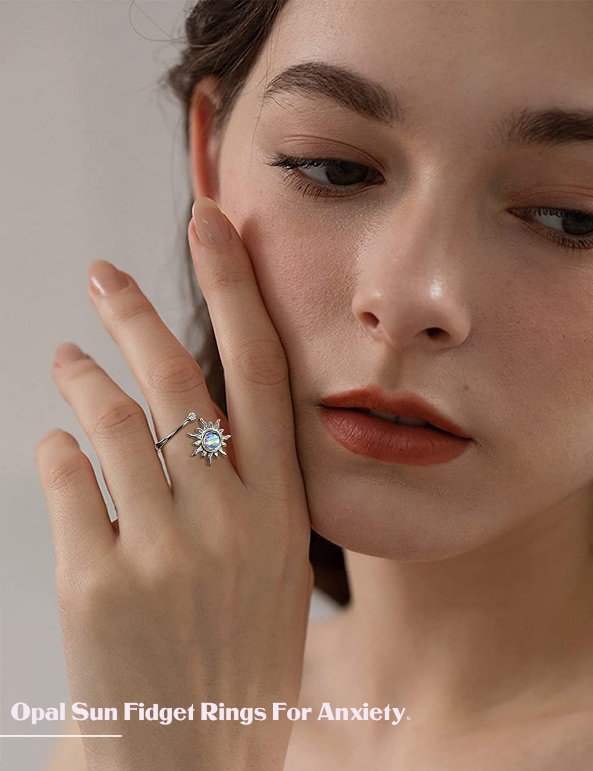 Krfy Anxiety Ring Spinner Angst Ringe für Damen Silber Fidget Ringe Sonnenblumen Set Zirkonia Zappelringe,Verstellbar Stapelbare Anti Stress Ring für Damen Tochter Geburtstags-Party-Geschenkel