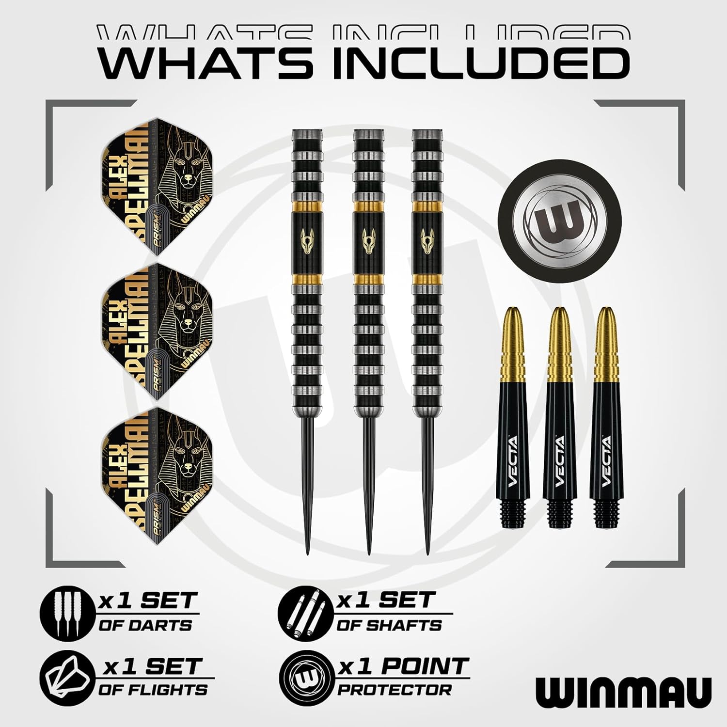 Winmau Professional Player - Alex Spellman Series - 90% Tungsten Darts Set with Dart Flights and Dart Shafts (Stems) - Available in Soft Tip 18g Barrel/20g Full Weight and Darts Metal Tip 22g & 24g
