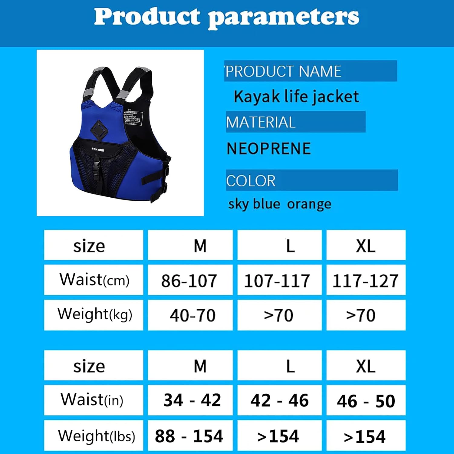 WYYHAA Men's Neoprene Impact Vest for Watersports, Lightweight Adjustable Protective Vest, Flexible & Comfortable for Wakesurfing, Kayaking, Paddle Sports