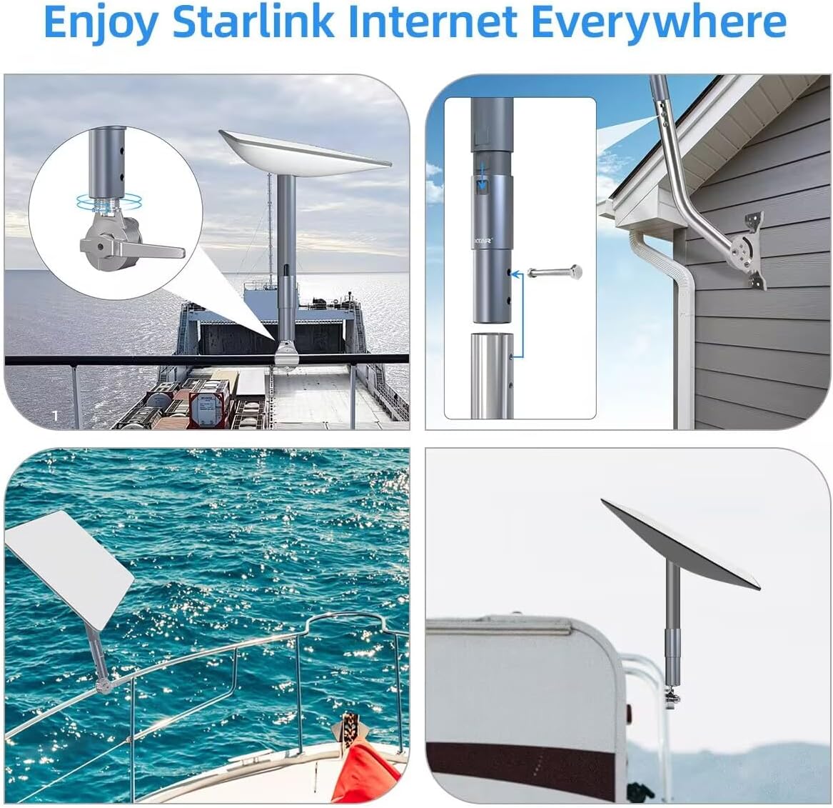 Starlink Mounting Kit,Starlink Pipe Mount Adapter,Aluminum Alloy Starlink Pole Mount for V2 Rectangular Starlink Satellite Dish Antenna,for Starlink,TV Mast and Satellite Mast
