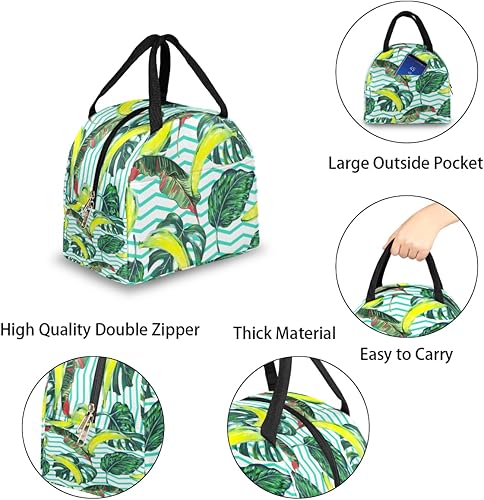Miniatura 5 de Bolsa de almuerzo con hojas de palmera de plátano para mujeres, adultos, hombres, lonchera aislada abstracta, pequeña a prueba de fugas, linda