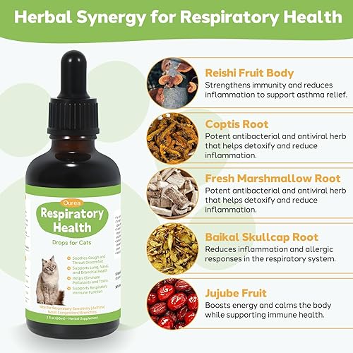 Miniatura 3 de Gotas de tratamiento del asma para gatos, suplemento de apoyo respiratorio natural con hierbas para la salud respiratoria del gato, apoyo pulmonar y