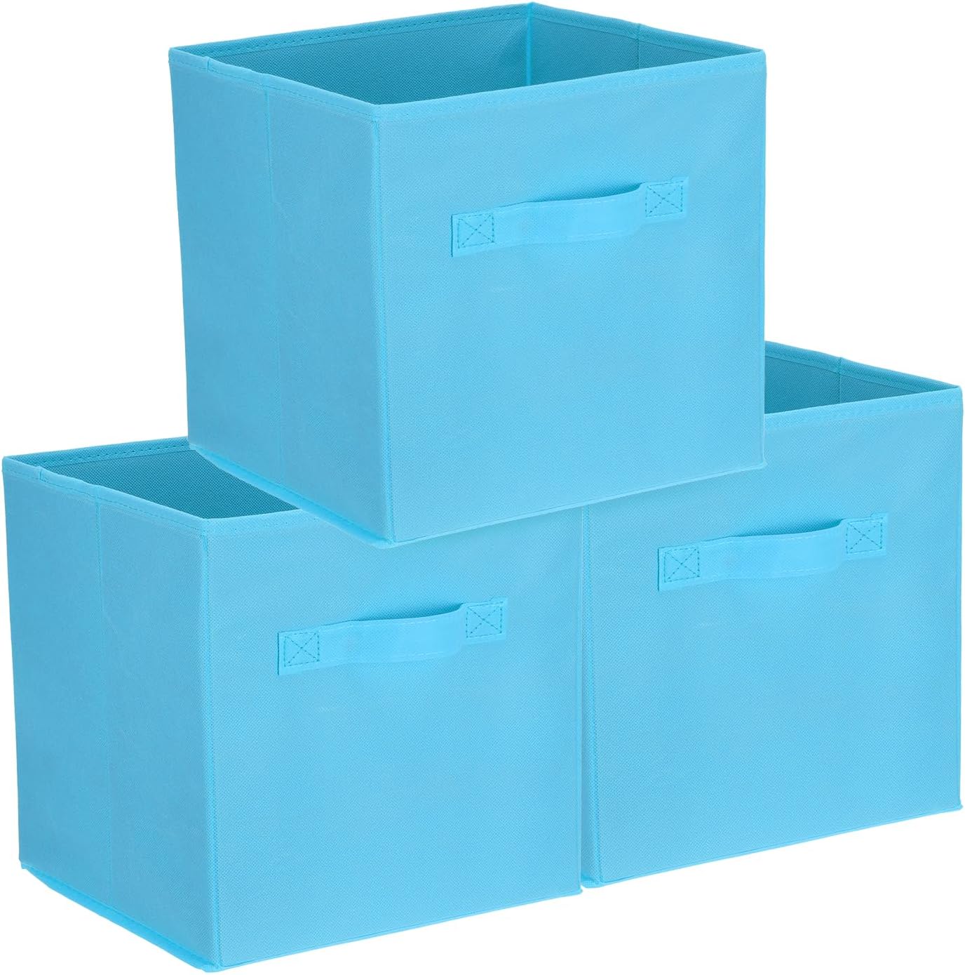 uxcell 3Pcs Fabric Storage Bins, 11.8Inch Cube Storage Bin Foldable Storage Cube Organizer Bins with Handles for Shelf Closet, Nursery Home, Bedroom(Lake Blue)