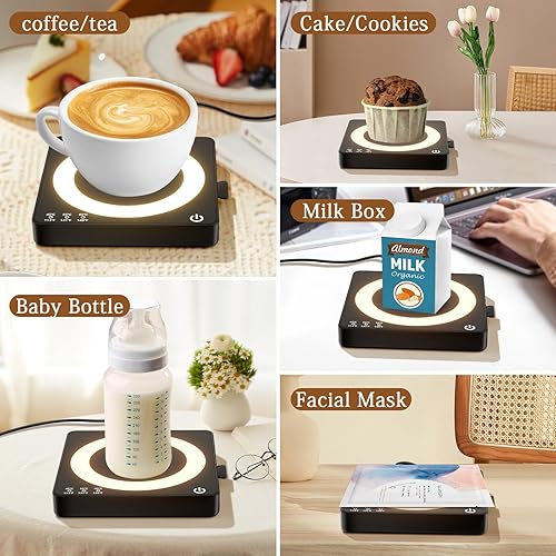 Miniatura 5 de Calentador de taza de café, calentador inteligente de taza de 15 W, carga inalámbrica para escritorio/hogar, 3 ajustes de calor controlados por