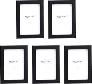 Amazon Basics Photo Picture Frame - 10cm x 15cm, Black, 5-Pack