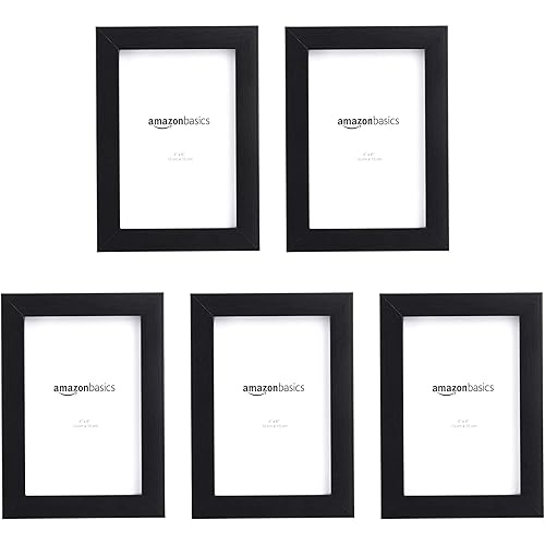 Amazon Basics Rectangular Picture Frame Set for Wall Hanging or Tabletop Display, 6 x 4 in, Black, 5-Pack