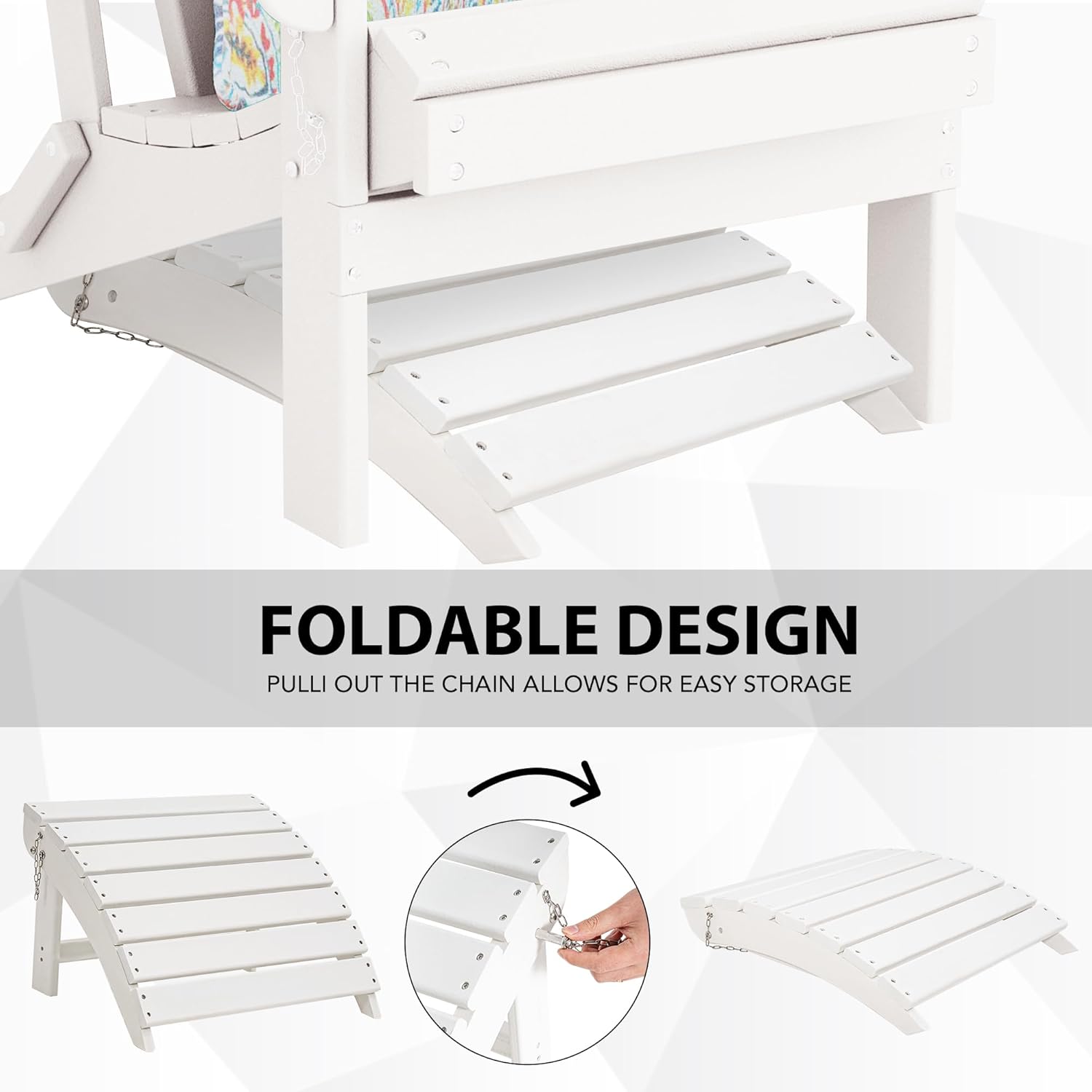 Sundale Outdoor Folding Plastic Adirondack Ottoman, All-Weather Adirondack Chair Footrest, Fade and Rust Resistant, Perfect for Outside Patio Garden Pool Yard White